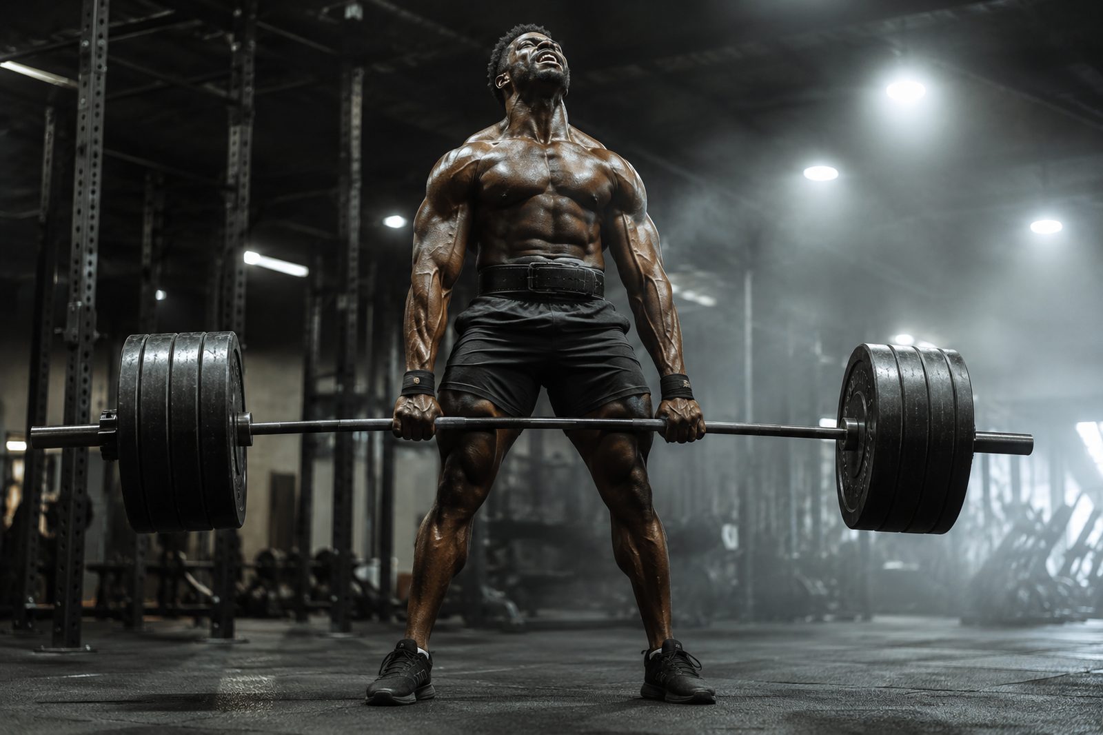 Athlete performing a heavy barbell deadlift
