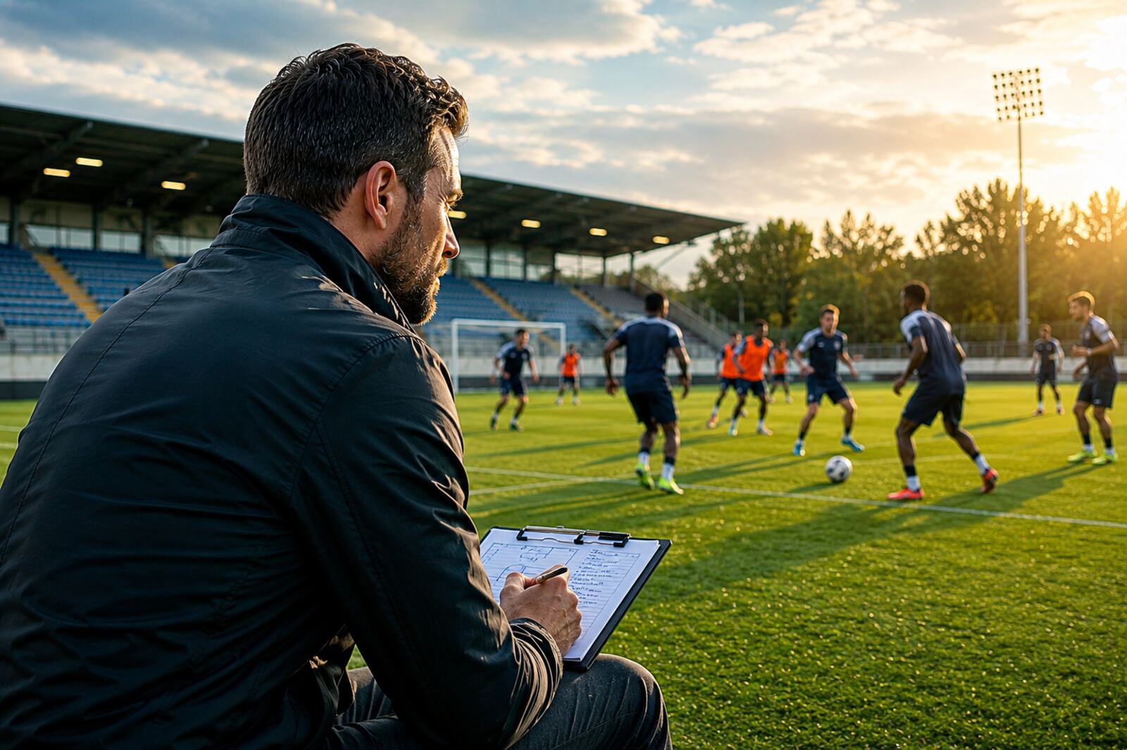 Coach observing players during training session